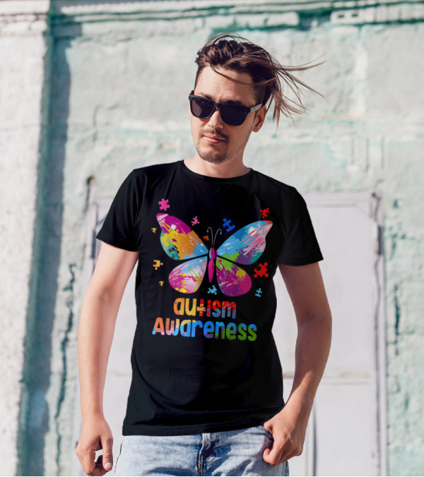Autism Awareness Puzzle Butterfly Colorful T-Shirt