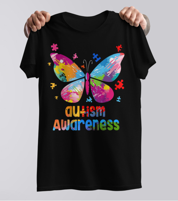 Autism Awareness Puzzle Butterfly Colorful T-Shirt