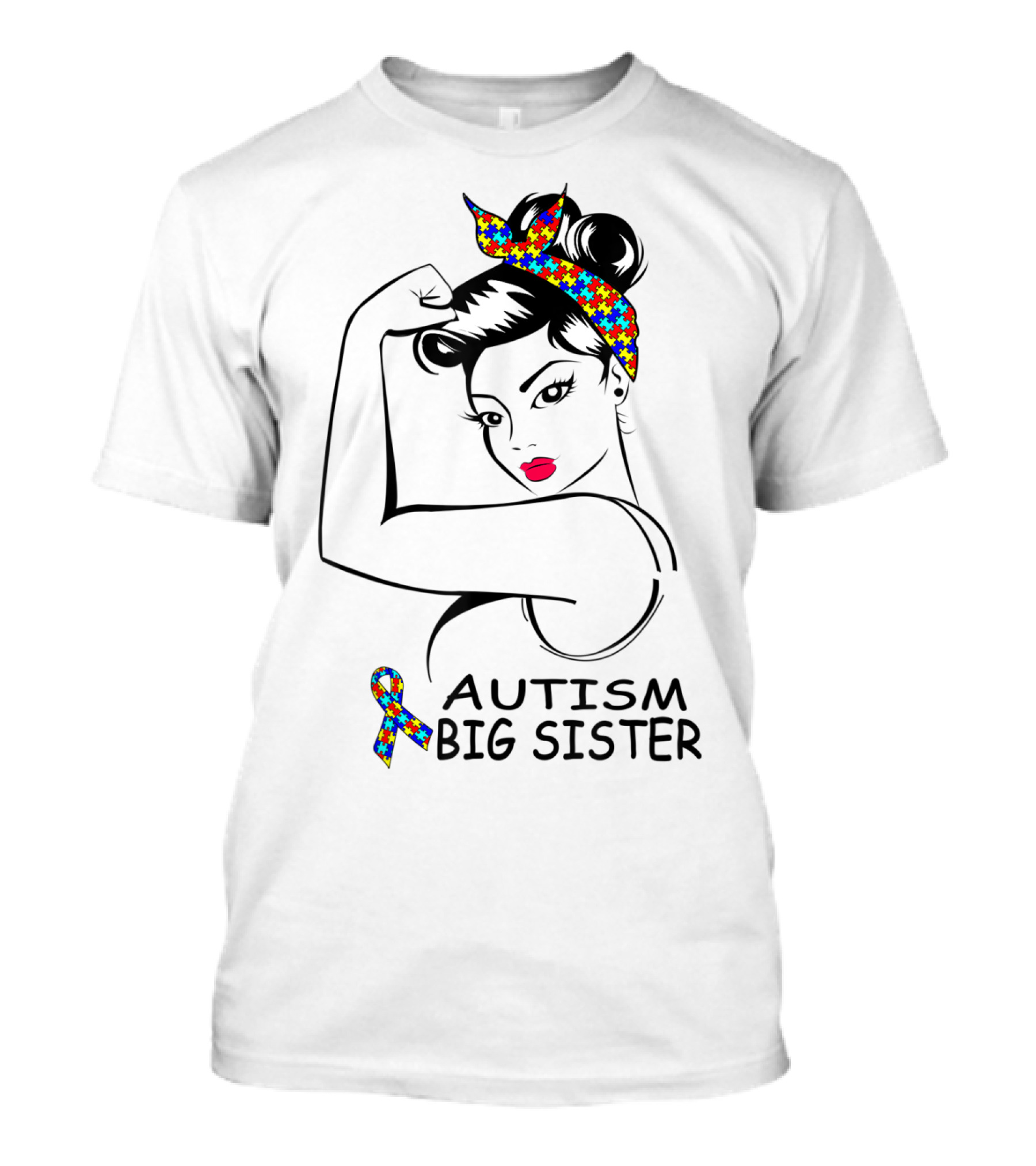 Autism Big Sister Awareness Strong Girl Rosie Style Puzzle T-Shirt