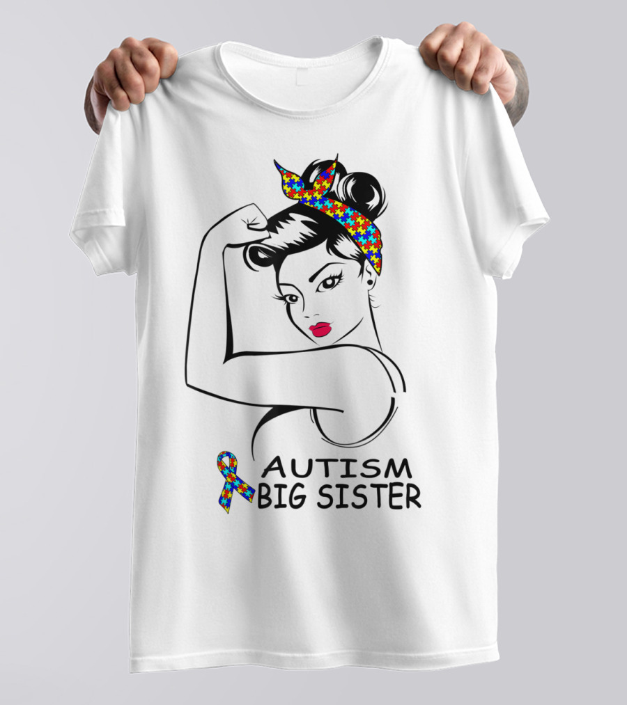 Autism Big Sister Awareness Strong Girl Rosie Style Puzzle T-Shirt