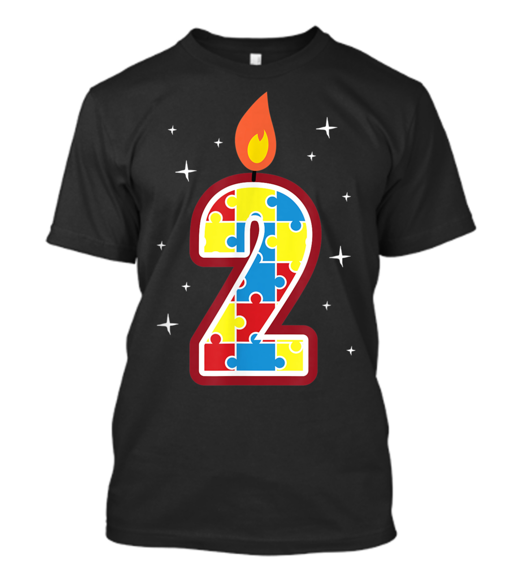 Autism Birthday Toddlers Boy Girl Puzzle Piece Number Two Candle T-Shirt