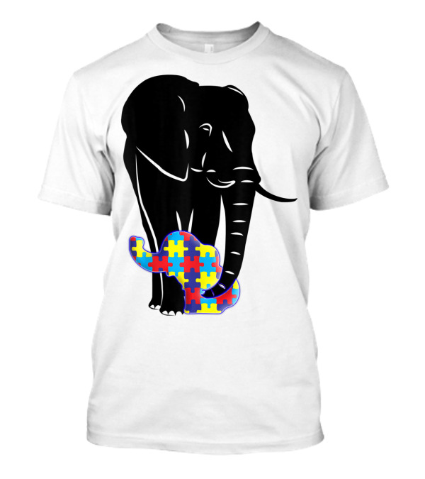 Autism Awareness Elephant With Colorful Puzzle T-Shirt