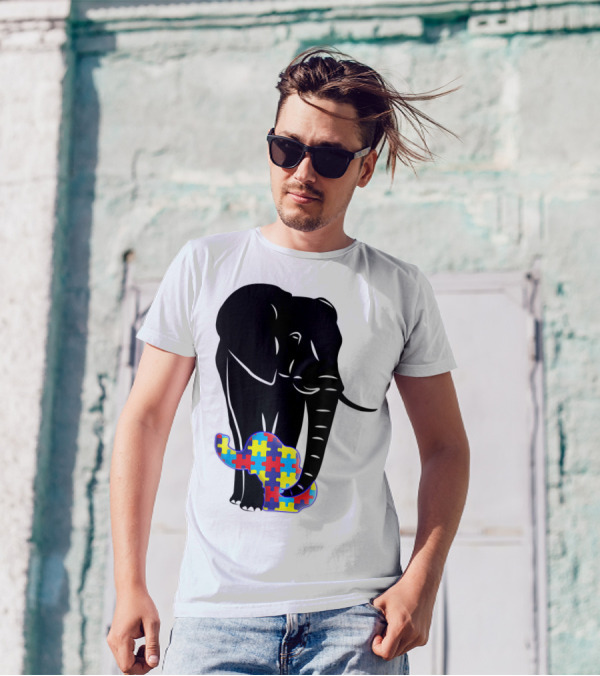 Autism Awareness Elephant With Colorful Puzzle T-Shirt