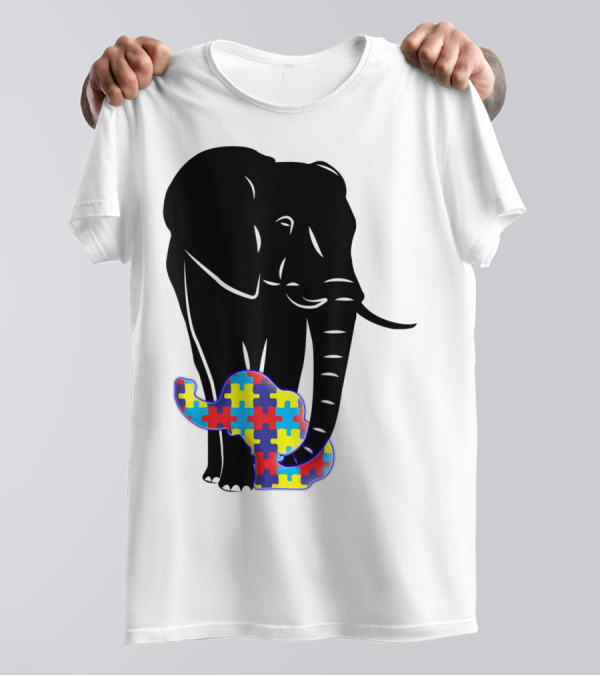 Autism Awareness Elephant With Colorful Puzzle T-Shirt