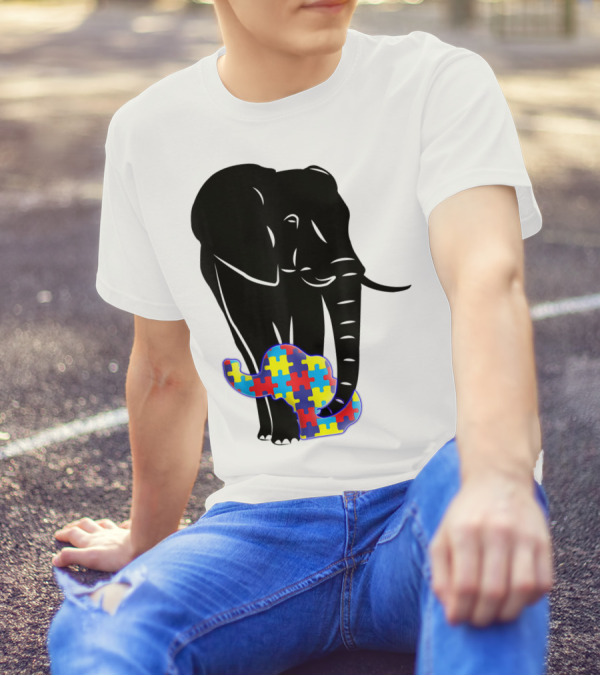 Autism Awareness Elephant With Colorful Puzzle T-Shirt