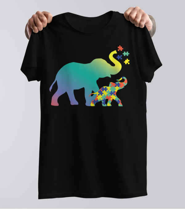 Autism Mom Awareness Elephant With Puzzle Piece T-Shirt