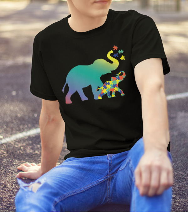 Autism Mom Awareness Elephant With Puzzle Piece T-Shirt