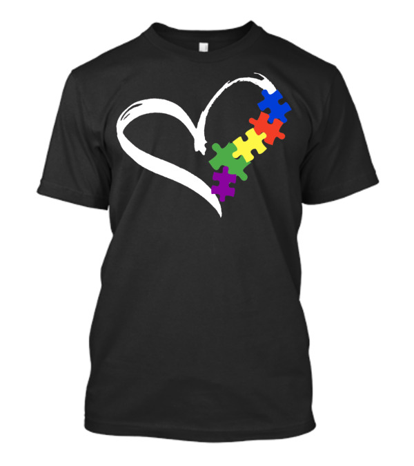 Autism Puzzle Love Heart Rainbow Puzzle Pieces T-Shirt