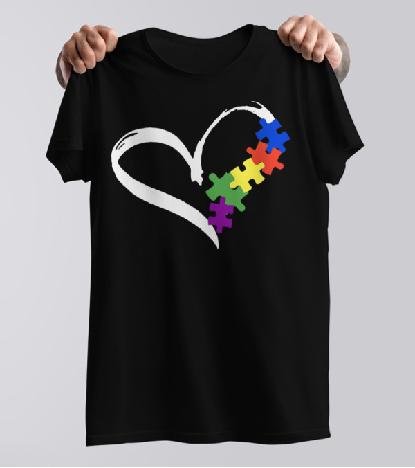 Autism Puzzle Love Heart Rainbow Puzzle Pieces T-Shirt
