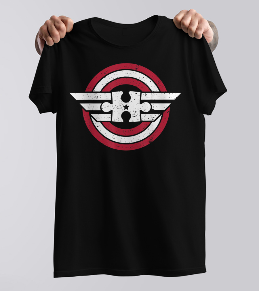 Autism Captain Puzzle Shield Winged Emblem T-Shirt