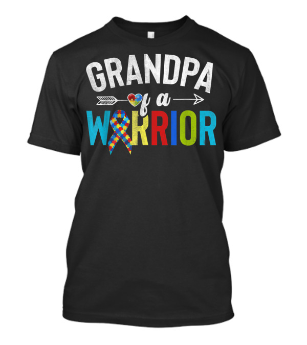 Grandpa Of A Warrior Autism Awareness With Puzzle Heart T-Shirt