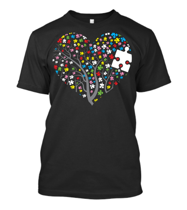 Puzzle Heart Tree Autism Awareness Multicolored Puzzle Pieces T-Shirt