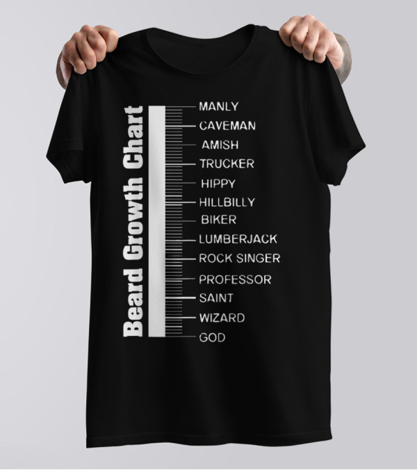 Beard Growth Chart Length Ruler Manly Caveman Amish Trucker Hippy Hillbilly Biker Lumberjack Rock Singer Professor Saint Wizard God T-Shirt