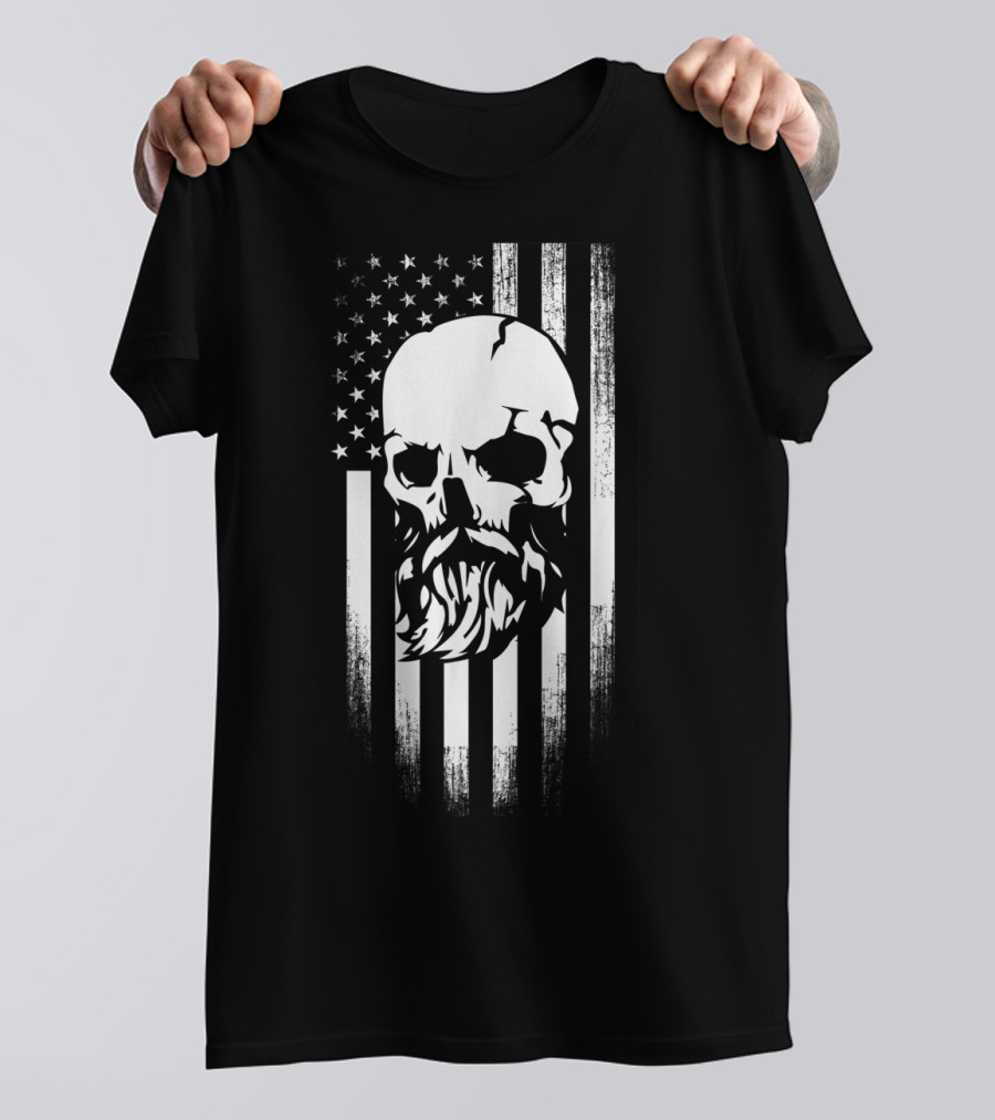 Beard Skull American Flag T-Shirt