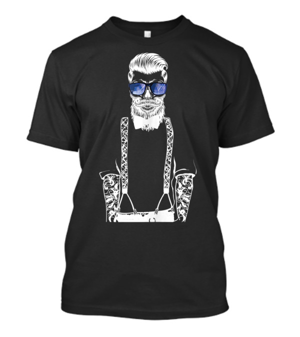 Cool Beard Man Glasses Hipster Tattoo Fashion Style With Suspenders T-Shirt