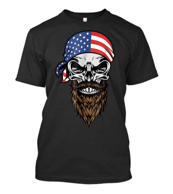 USA Flag Bandana American Beard Skull T-Shirt