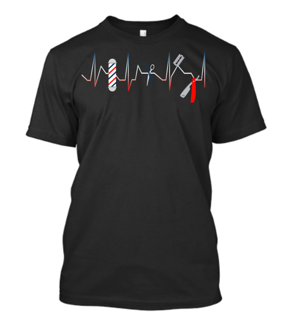 Barber Pole Heartbeat Funny Haircut Comb Blade Beard T-Shirt