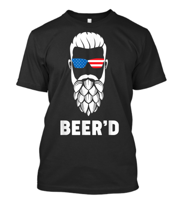 Beer'd Hop Beard American Flag Sunglasses Patriotic Beer Drinkers T-Shirt