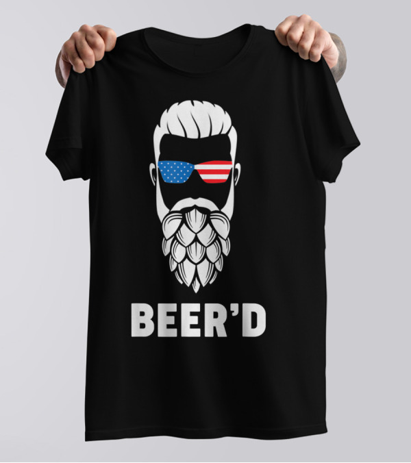 Beer'd Hop Beard American Flag Sunglasses Patriotic Beer Drinkers T-Shirt