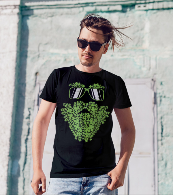 Shamrock Beard Sunglasses Irish Hipster T-Shirt
