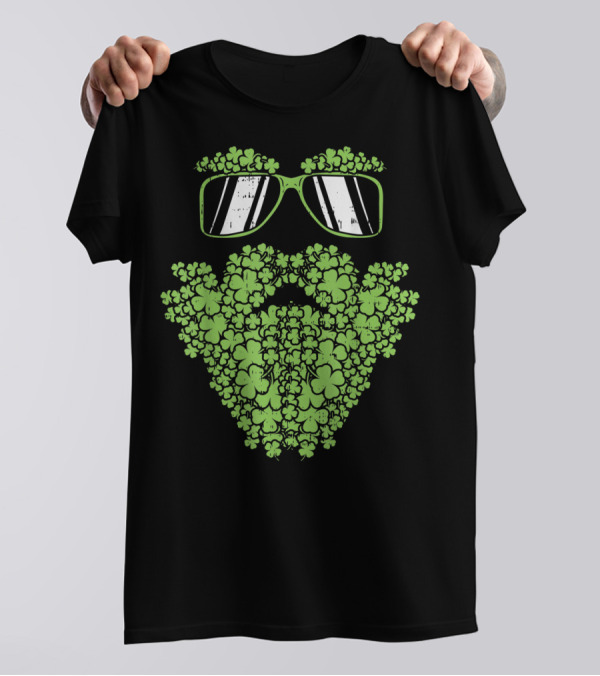 Shamrock Beard Sunglasses Irish Hipster T-Shirt