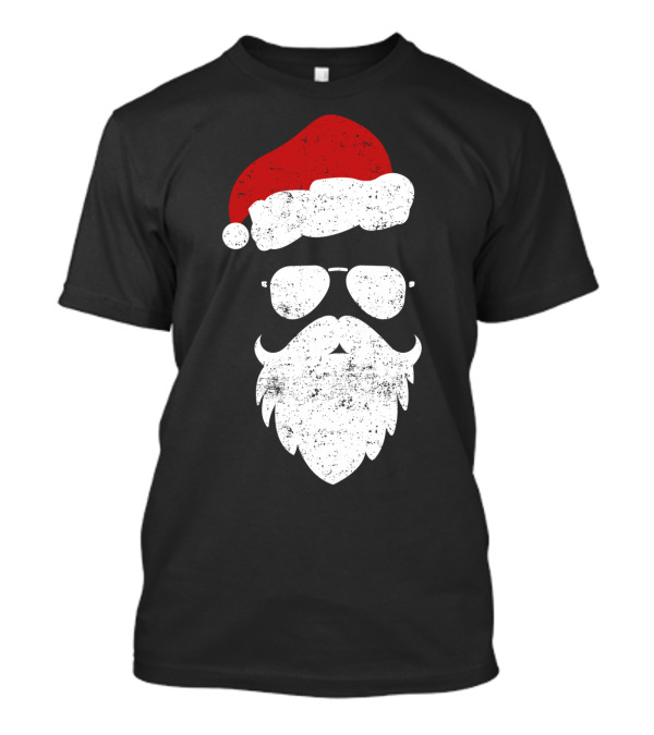 Santa Claus Hipster Style Aviator Sunglasses And Beard Christmas Hat T-Shirt