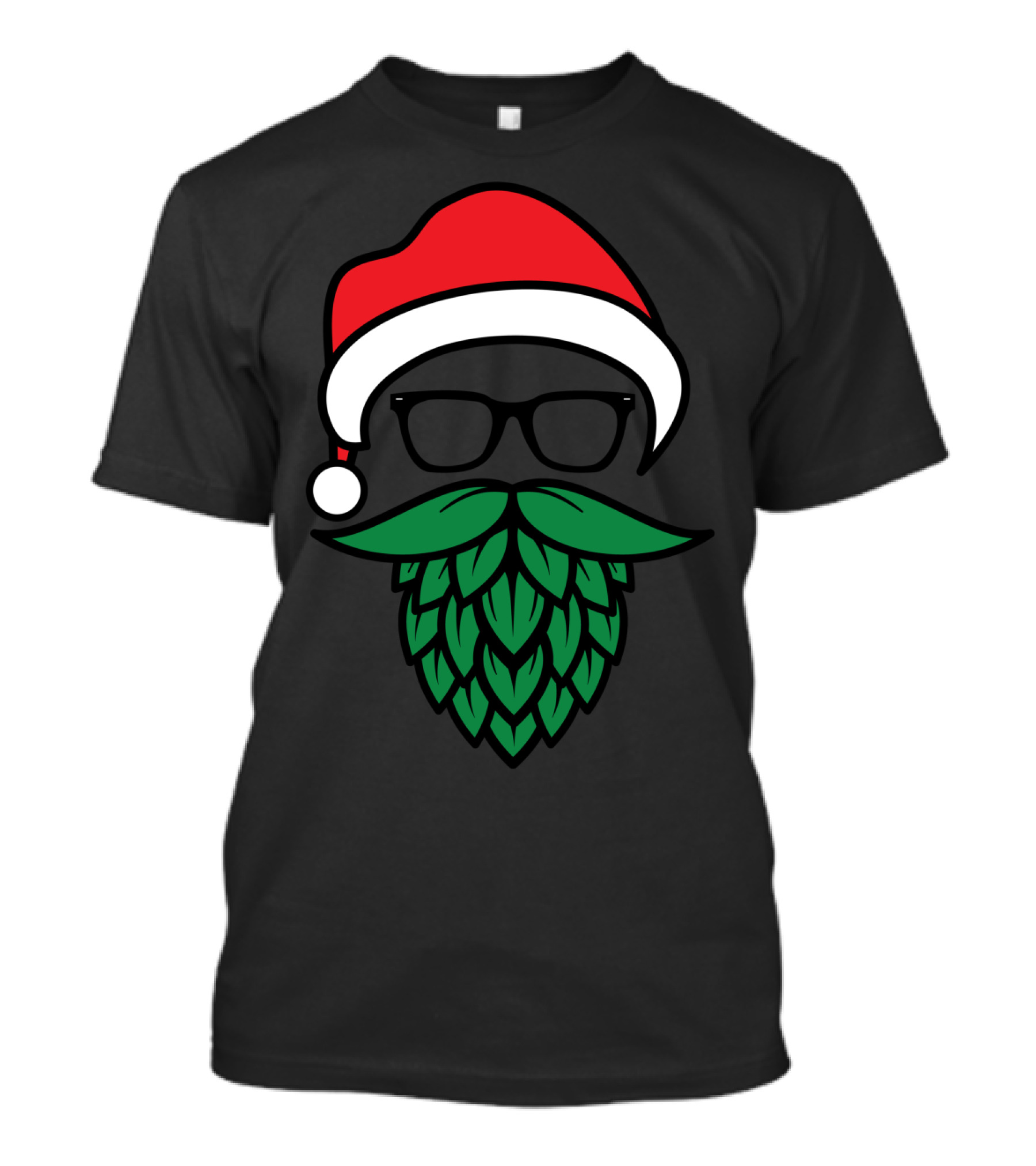 Santa Hat Glasses Green Hops Beard Christmas Beer Lover T-Shirt