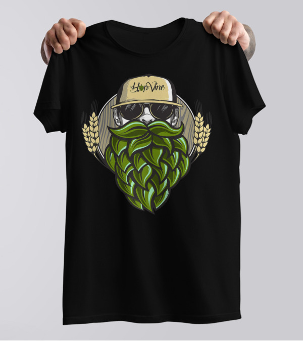 Hop Vine Green Leaf Beard With Wheat And Sunglasses T-Shirt