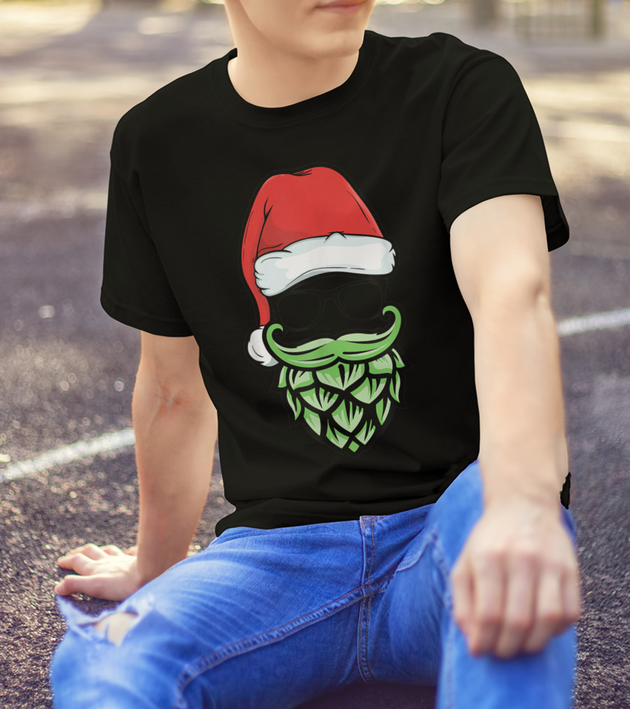 Hipster Santa With Hops Beard Christmas Beer Lover T-Shirt