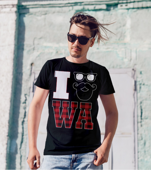 I Love Heart Glasses Beard WA Washington State Hipster Beard T-Shirt