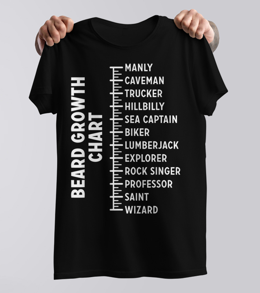 Beard Growth Chart Manly Caveman Trucker Hillbilly Sea Captain Biker Lumberjack Explorer Rock Singer Professor Saint Wizard T-Shirt