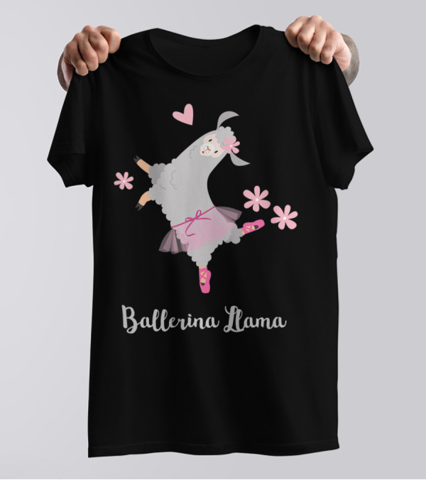 Ballerina Llama Funny Llama Girls Ballet With Pink Tutu And Flowers T-Shirt