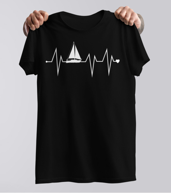 Funny Sailboat Sailing Sailor Heartbeat Heart T-Shirt