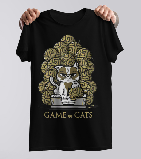 Game Of Cats Grumpy Feline On Wool Yarn Throne T-Shirt