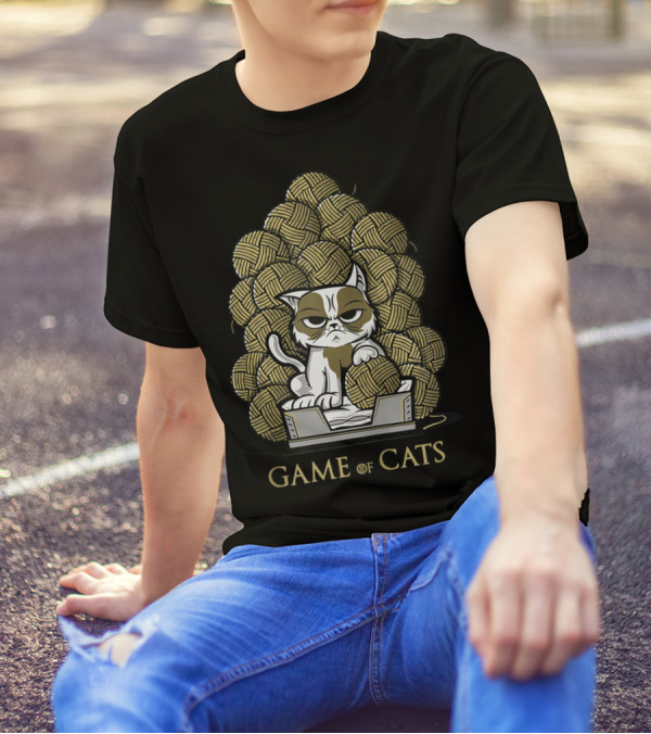Game Of Cats Grumpy Feline On Wool Yarn Throne T-Shirt