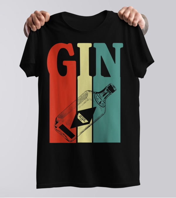 GIN Colorful Bold Lettering With Bottle Outline T-Shirt