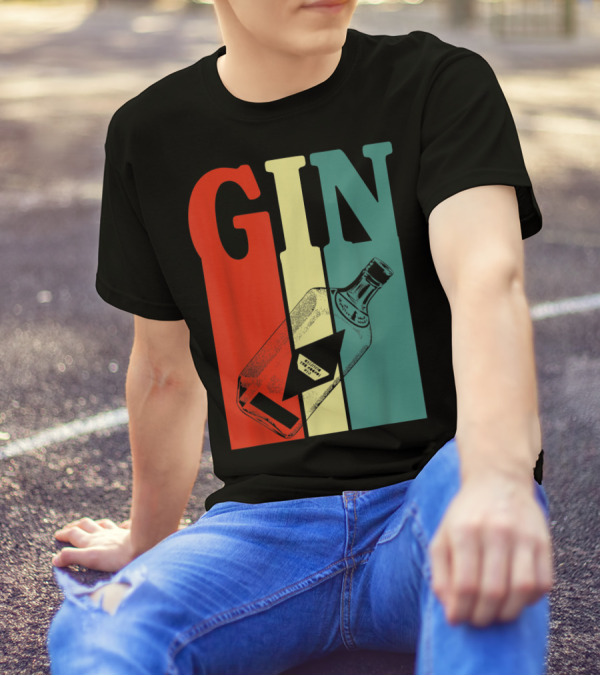 GIN Colorful Bold Lettering With Bottle Outline T-Shirt