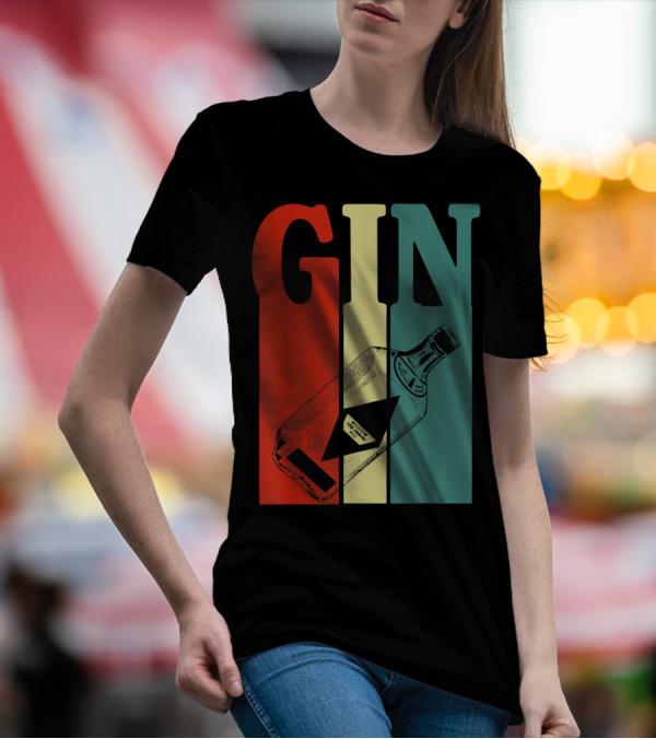 GIN Colorful Bold Lettering With Bottle Outline T-Shirt