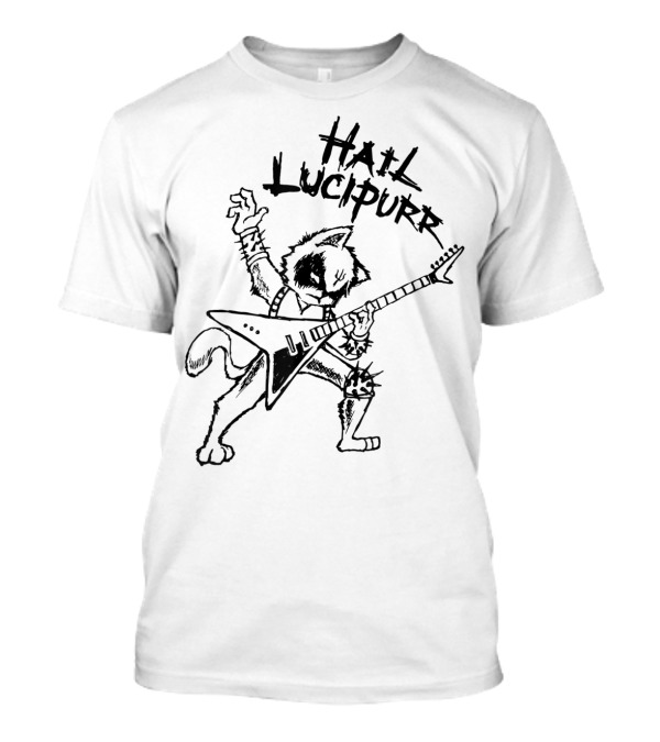 Hail Lucipurr Heavy Metal Satan Guitar Playing Cat Rocking Out T-Shirt