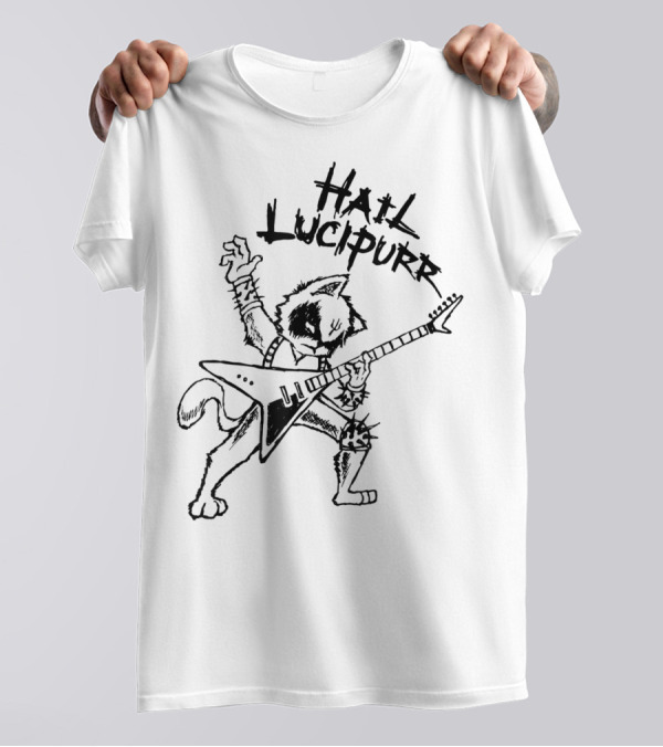 Hail Lucipurr Heavy Metal Satan Guitar Playing Cat Rocking Out T-Shirt