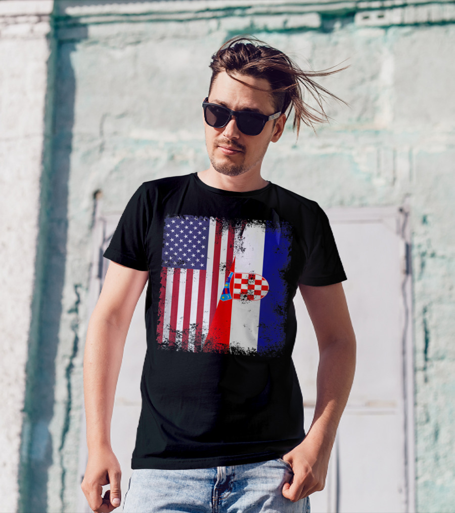 Half Croatian Flag Vintage Croatiausa American Croatian Flag T-Shirt