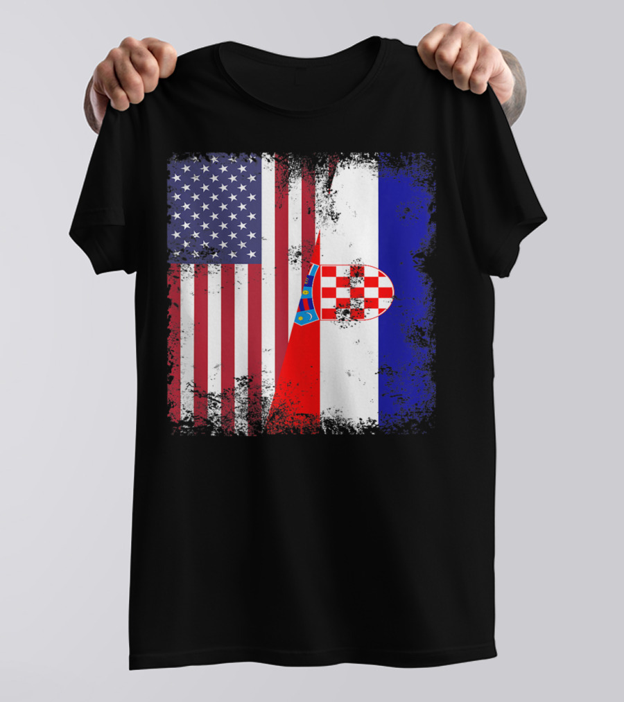Half Croatian Flag Vintage Croatiausa American Croatian Flag T-Shirt