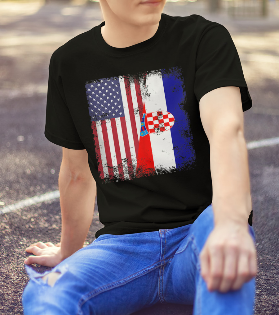 Half Croatian Flag Vintage Croatiausa American Croatian Flag T-Shirt