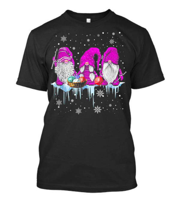 Hanging With Pink Gnomies Crochet Funny Gnome Snowflakes Winter Scene T-Shirt