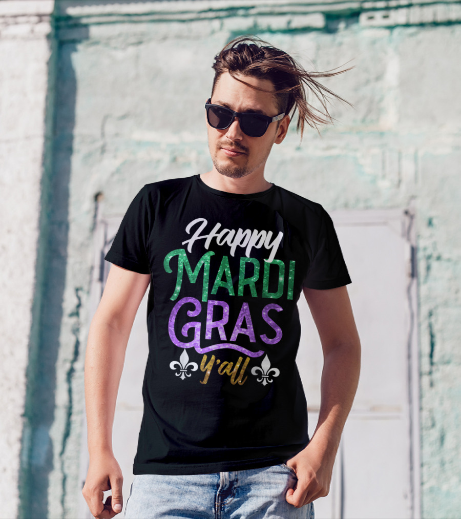 Happy Mardi Gras Y'all Cute Fat Tuesday Fleur-de-Lis Icons T-Shirt