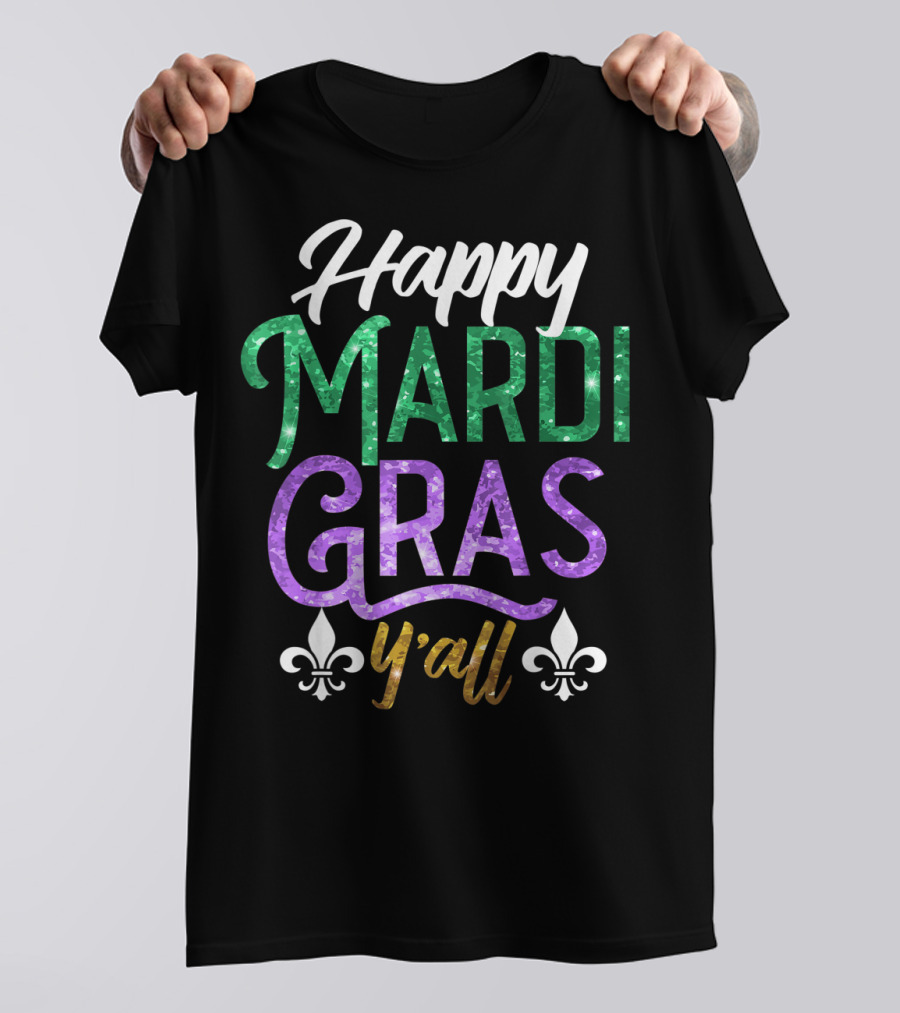 Happy Mardi Gras Y'all Cute Fat Tuesday Fleur-de-Lis Icons T-Shirt
