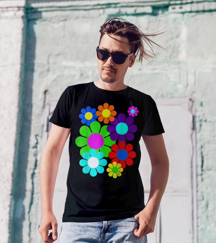 Hippie Flower Power Peace And Love Retro Colorful Blooms T-Shirt