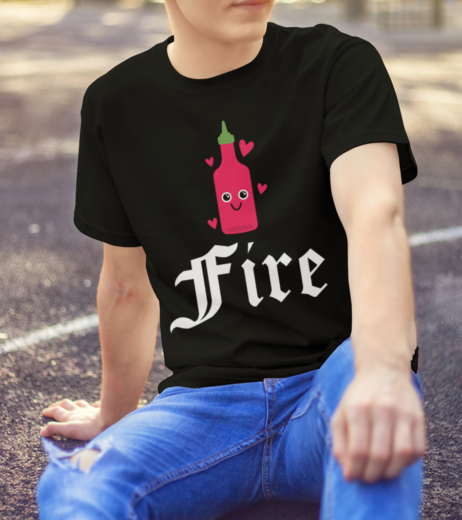 Hot Sauce Fire Hearts Bottle Love T-Shirt
