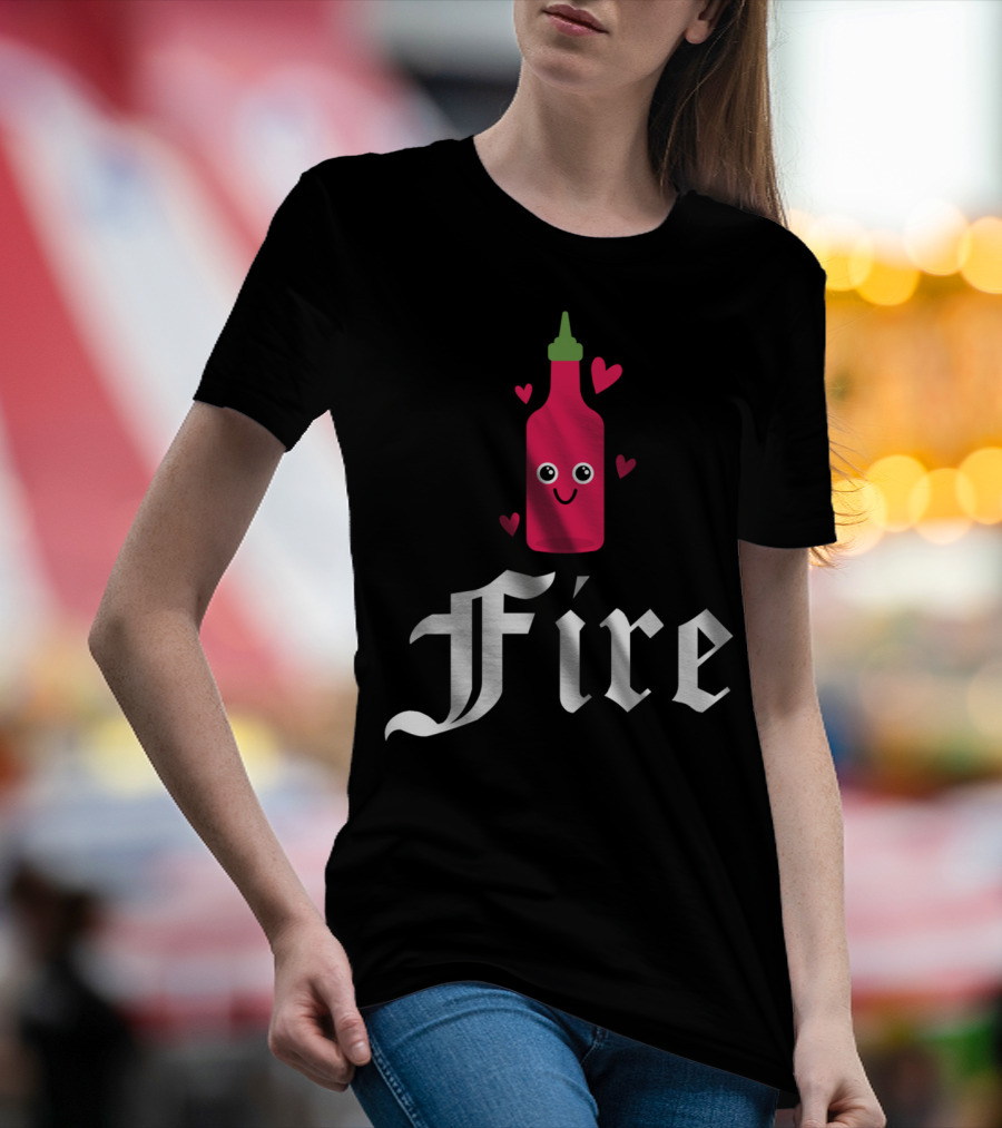 Hot Sauce Fire Hearts Bottle Love T-Shirt