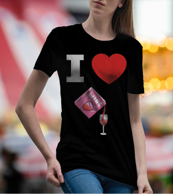 I Love Wine Box Pouring Into Glass Heart T-Shirt